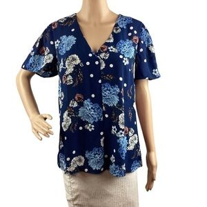 Daniel Rainn Top Size S Blue Floral Polka Dot